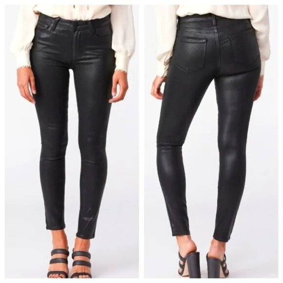 Paige Black Hoxton Ultra Skinny Luxe Coating Wax Denim Jeggings 24 EUC Designer - Picture 1 of 11